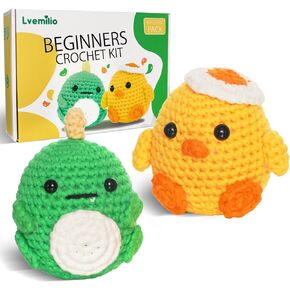 Crochet Kit for Beginners with Easy Peasy Yarn，Crochet Starter Kit with Step-by-Step Video Tutorials, Learn to Crochet Kit for Adults and Kids, Knitting Kit with 2 Pack Animal
