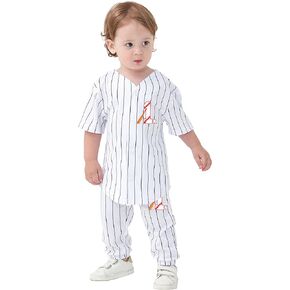 Baby First Birthday Baseball Jersey and Shorts Suit Set Kids Stripe Sport Shirt and Pants Toddler Fashion Tee