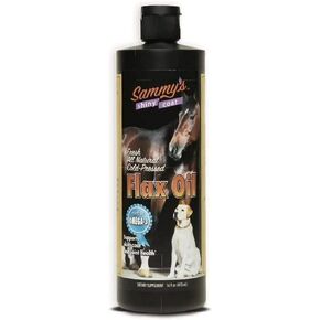 Sammy’s™ Shiny Coat Flaxseed Oil - 100% Pure, Natural Flax Oil, Cold-Pressed, Excellent Source of Omega-3 for Your Furry Friend, for Healthier Skin and Coat of Your Dogs, Cats, Other Pets - 32 Oz