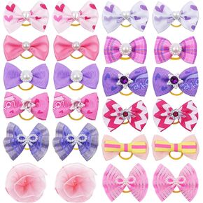 24PCS Dog Hair Bows Cute Small Bowknot with Rubber Bands for Puppy Handmade Hair Accessories with Rhinestone Pearls Bow Pet Grooming Products