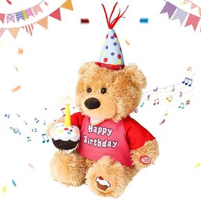Birthday Gifts Baby Toys Teddy Bear Stuffed Animals Dancing Singing Musical Plush Electric Toy with Cupcake Light up Led Candle Gifts for Kids Girls Birthday Gifts for Women,12 Inchs