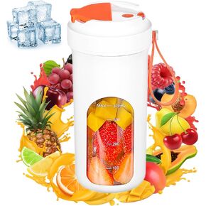 Portable Blender for Shakes and Smoothies, 13oz Personal Blender with USB Rechargeable and 10 Blades Mini Small Blender Bottles for Office Gym Kitchen (White)