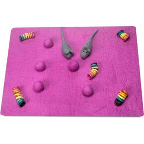 Dragonfly Creek Wool Cat Mat -Fair Trade and Eco Friendly Wool Cat Bed with Felted Wool Cat Toys- Multipurpose Cat Sleeping Bed for Playtime and Napping- Soft and Cozy Felt Cat Cushion