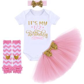 IWEMEK 1st 2nd Birthday Cake Smash Outfit Baby Girls Romper + Tulle Skirt Tutu Dress+Sequins Bow Headband+Leg Warmers Clothes