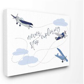 Stupell Industries Never Stop Exploring Airplanes, Design by Sweet Pea Studio White Framed Wall Art, 16 x 20, Blue