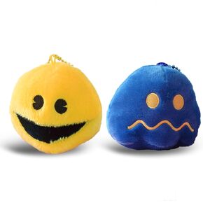Set of 2 Cute pac game man Plush toy Keychain (Yellow+Dark Blue).