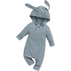 Ursobutegl Newborn Baby Boy Girl Romper Easter Outfits Bunny Ear Hoodie Button onesie Bodysuits Jumpsuit Overall Rabbit Hat in Kuwait