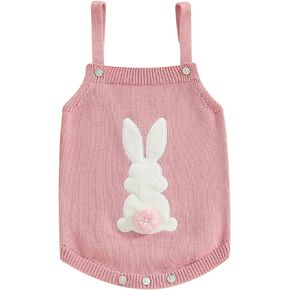 woshilaocai Baby Boy Girl Bunny Sweater Knit Sleeveless Easter Romper Toddler Jumpsuit Cute Outfit