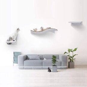 bqw Cat Shelf Wall Mounted Floating Cat Shelf Bed Furniture Climbing Wall for Cat Perching Sleeping Lounging with 2 Steps (Waved)