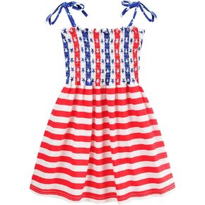 EULLA Toddler Girls Dress 4th of July Straps Dress American Flag Stars Striped Sundress Independence Day Patriotic Outfits