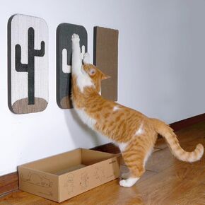 4 Pcs Cat Scratcher Wall Mounted Scratch Pad +Cat Scratcher Box Door Cat Nail File Scratcher for Wall Modern Cute Cardboard Vertical Cat Scratcher 16x9 Furniture Protector