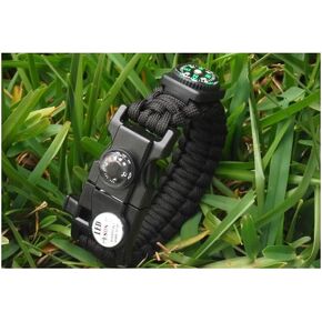 Galaxy 21 in 1 Survival Bracelet, Paracord Emergency Outdoor Sports Wristband Kit Waterproof Compass, SOS LED Light, Thermometer, Rescue Whistle, Fire Starter Screwdriver.. 21 Tools Black