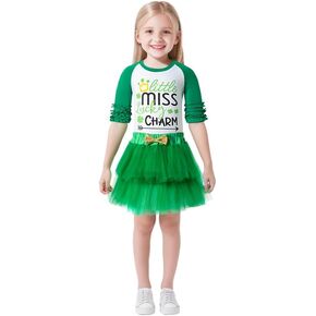 LENSOUS Toddler Baby Girls St Patrick's Day Little Miss Lucky Charm Skirt Sets