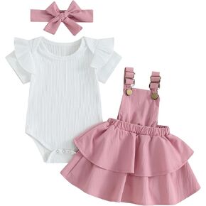 Mubineo Baby Girl Summer Clothes Cute Outfits Short Sleeve Romper Overall Skirt Dress Headband 3PCS Newborn Outfit
