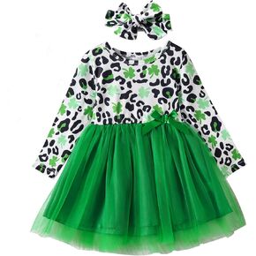 Infant Toddler Girls St Patricks Day Outfit Green Mesh Dress Shamrock Long Sleeve Top Tutu Skirt 2Pcs Set 12M-5T