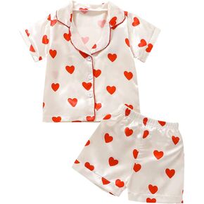 Toddler Baby Kids Satin Summer Pajamas Set Short Sleeve Button-Down Pajamas Top Pants 2Pcs Loungwear Sleepwear Pjs