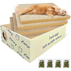 Extra Large Cat Scratcher Cardboard, Scratch Pad with Cat Scratcher Box, Reversible Cardboard Refill Pad, Lounge for Indoor Cats, Cardboard Scratcher with Catnip