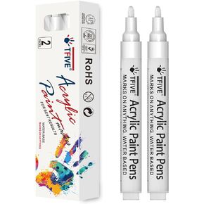 TFIVE White Paint Marker Paint Pens - 2 Pack Acrylic Permanent Marker, 2-3mm Medium Tip, Paint Pen for Art Projects, Drawing, Rock Painting, Ceramic, Glass, Wood, Plastic, Metal, Canvas DIY Crafts