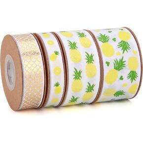 Meseey Lemon Satin Ribbon 40 Yards Yellow White Lime Green Fruit Printed Themed Decorative Ribbons for Gift Wrapping DIY Bows Bridal Shower Birthday Summer Party Decorations(Lemon)