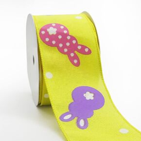 Easter Bunny Ribbons 2.5 Inch ×10 Yards, Flaxen Burlap Ribbon Bows for Wreath Holiday Craft Wired Edge Ribbons for Gift Wrapping Easter Party Decorations