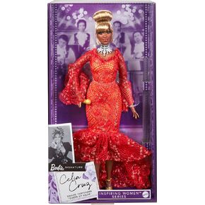 Barbie Inspiring Women Doll, Celia Cruz Queen of Salsa Collectible in Red Lace Dress with Golden Microphone & Doll Stand