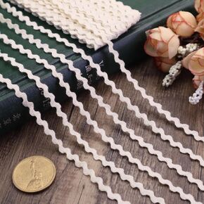 ZNZAKKA Rick Rack Trim قطن موجة منحنية شريط دانتيل بيج لحرف الخياطة، تغليف الهدايا لتزيين المنزل والزفاف (6 ياردات، 0.4 بوصة)