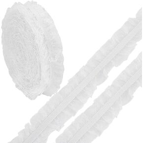 GORGECRAFT 10Yds Organza Ruffled Pleated Lace Fabric Trim Ribbon 1 inch/25mm Black Double Satin Elastic Stretch Lace Edge Trimmings Gathered Ruffle Fringe Appliques Patches for Dress Wedding Collars