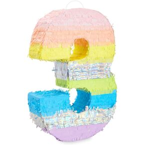 BLUE PANDA - Large Number 0 Pinata for Girl's Birthday Party Decorations, Rainbow Pastel (21x14.4x4 In)