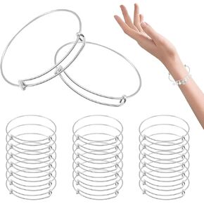 Silver Expandable Bangle Bracelets Adjustable, Wire Blank Bracelets Blank Stainless Steel Blank Bangles Set for Jewelry Making Charms(20PCS) in Kuwait
