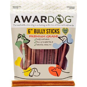100% Natural 6" Bully Sticks [Standard Thickness] (Beef, 6-inch Standard Bully Sticks-6pcs)