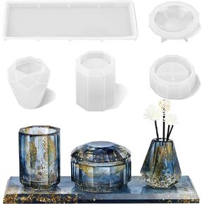 ISSEVE 4Pcs Resin Molds for Bathroom Accessories Set, Silicone Molds for Resin Casting - Toothbrush Holder Cup & Diffuser Bottle Mold, Tray & Jar Mold with Lid Kit for Countertop Vanity Organizer in Kuwait