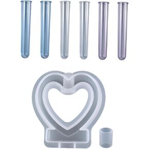 1 Set Heart Flower Mold Terrarium Resin DIY Brush Holder Glass Terrarium Vase Resin Silicone Molds for Resin Vase Epoxy Resin Molds Glass Vases Hydroponics 3D Flower Tube White