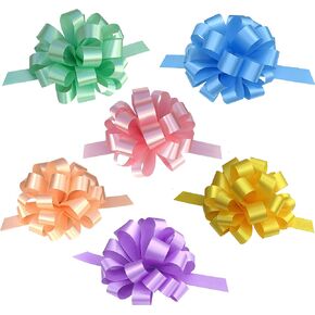 Large Easter Pastels Gift Ribbons - 8" Wide, Set of 6 Pull Bows, Lavender, Mint, Yellow, Rose, Spring, Summer, Gift Basket Decorations, Birthday, Fundraiser, Christmas
