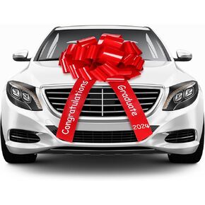 Xuniea 20 بوصة قوس سيارة كبير تهانينا فئة 2024 القوس العملاق لتزيين السيارة سحب القوس الشريط كبير التفاف سيارة القوس زخرفة التخرج لخريجي حفلة عيد ميلاد سيارة الديكور (الأحمر) in Kuwait