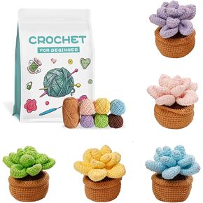 مجموعة كروشيه للمبتدئين من GOULIKFUL، 5 قطع من النباتات النضرة اللطيفة، مجموعة أدوات كروشيه للمبتدئين مع دروس فيديو خطوة بخطوة للبالغين المبتدئين، تتضمن ملحقات مقص إبر الغزل in Kuwait