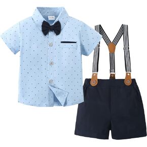 ZOEREA Toddler Baby Boy Clothes 1-5T Boy Gentleman Suit Short Sleeves Shirt +Suspender Pants +Bowtie Toddler Dress Boy Outfit