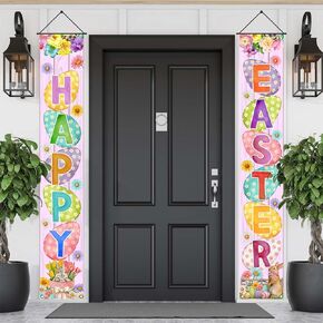 FARMNALL Easter Porch Banner Bunny Egg Rabbit Daisy Party Front Door Sign Wall Hanging Spring Decorations and Supplies for Home Office Farmhouse Holiday Decor