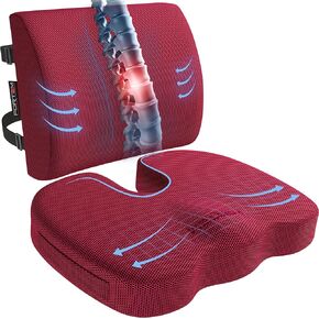 FORTEM Car Seat Cushion and Back Support Pillow, Memory Foam Car Wedge Cushion, Comfort Back Rest and Lumbar Support for Driving, Non Slip Seat Pad, Adjustable Straps, Washable Cover
