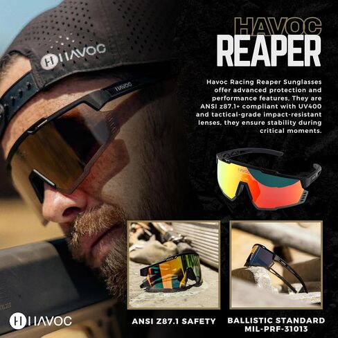 نظارات Havoc Racing Reaper الشمسية - نظارات Z87+ الشمسية الآمنة - حماية تكتيكية من الأشعة فوق البنفسجية 400 وظلال مضادة للعرق in Kuwait