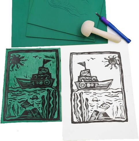 مجموعة صنع الطوابع المطاطية 6 × 8 بوصة 4 قطعة كتل نحت مطاطية كتلة نحت ناعمة للطباعة ختم نحت كتل مشمع الحرفية in Kuwait