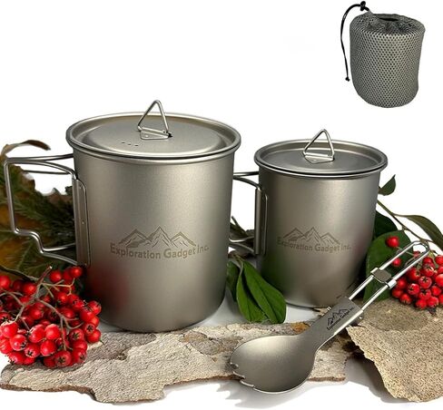 أداة الاستكشاف وعاء تيتانيوم 750 مل وكوب تيتانيوم 450 مل مع سبورك تيتانيوم in Kuwait