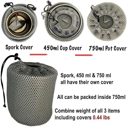 أداة الاستكشاف وعاء تيتانيوم 750 مل وكوب تيتانيوم 450 مل مع سبورك تيتانيوم in Kuwait