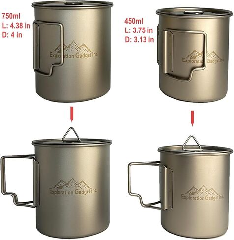 أداة الاستكشاف وعاء تيتانيوم 750 مل وكوب تيتانيوم 450 مل مع سبورك تيتانيوم in Kuwait