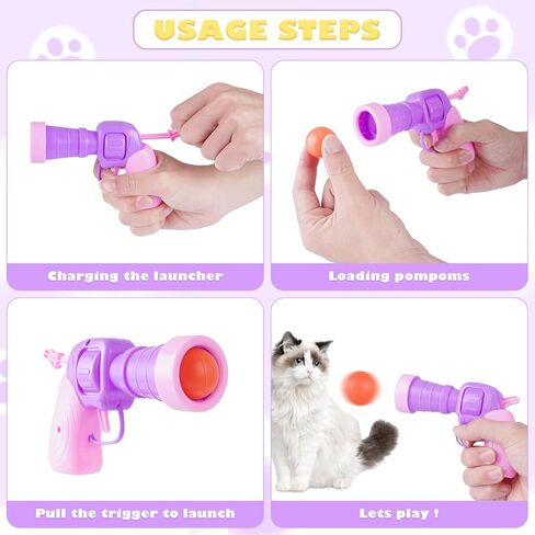 مجموعة قاذف كرات للقطط مكونة من 158 قطعة، لعبة تفاعلية للقطط من كرات بوم بوم للملل، خفيفة الوزن وصامتة، قاذف كرات للحيوانات الأليفة، لعبة مسدس كرات قطيفة للقطط الداخلية (كرات بوم بوم) in Kuwait