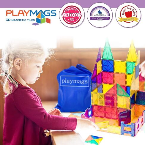 مجموعة بناء البلاط المغناطيسي من Playmags: Clickins التعليمية الحصرية 36 قطعة. المجموعة: 18 بلاطًا مغناطيسيًا قويًا للغاية وواضحًا للنوافذ و18 حرفًا وأرقامًا تحفز الإبداع وتنمية الدماغ in Kuwait