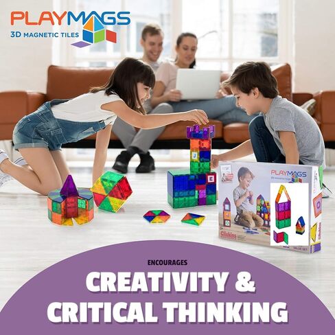مجموعة بناء البلاط المغناطيسي من Playmags: Clickins التعليمية الحصرية 36 قطعة. المجموعة: 18 بلاطًا مغناطيسيًا قويًا للغاية وواضحًا للنوافذ و18 حرفًا وأرقامًا تحفز الإبداع وتنمية الدماغ in Kuwait