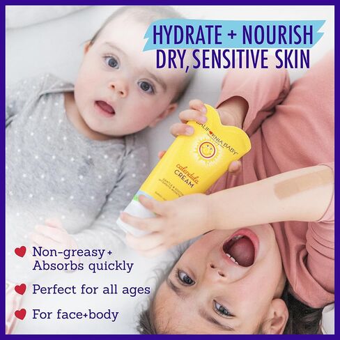 مجموعة الترطيب المكثف من كاليفورنيا بيبي آذريون | لوشن آذريون 8.5 أونصة + كريم آذريون 6 أونصة + 0.4 أونصة زيت آذريون عضوي | نباتي 100% | مناسب للحساسية | يهدئ البشرة الجافة والمتهيجة in Kuwait