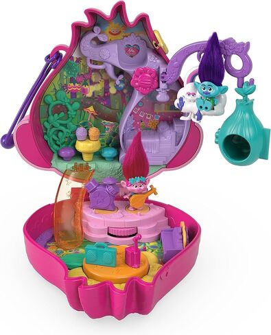 Polly Pocket Trolls Compact Playset, Poppy & Branch Micro Dolls, 13 Accessories, Poppy Exterior with Soft Hair, Collectible Toy in Kuwait