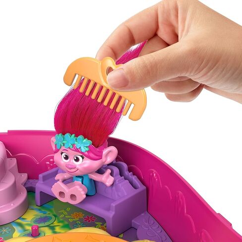 Polly Pocket Trolls Compact Playset, Poppy & Branch Micro Dolls, 13 Accessories, Poppy Exterior with Soft Hair, Collectible Toy in Kuwait