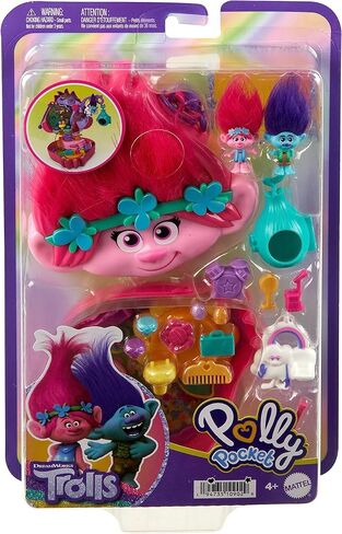 Polly Pocket Trolls Compact Playset, Poppy & Branch Micro Dolls, 13 Accessories, Poppy Exterior with Soft Hair, Collectible Toy in Kuwait